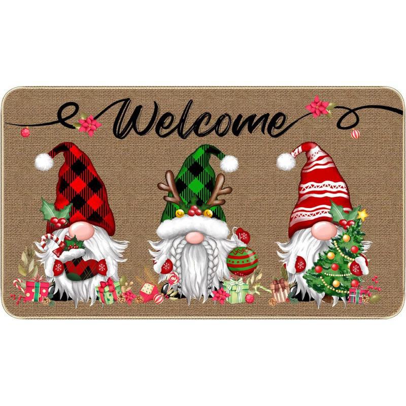 Imitation Linen Christmas Floor Mats - Bathroom & Door Holiday Decor Mats