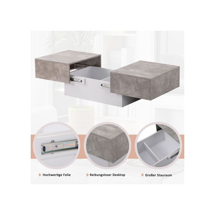 Table basse - MUVOE - Universelle - Extensible - Espace de rangement - Gris brillant