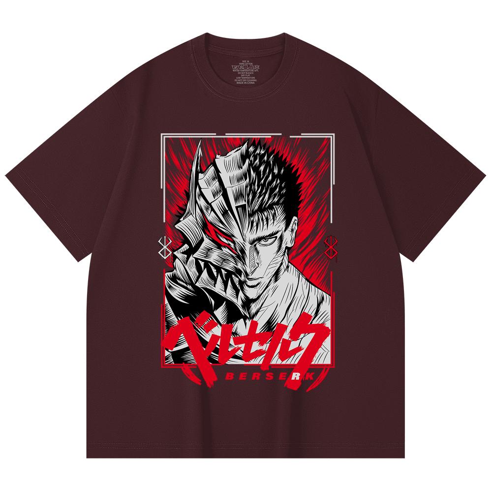 

230 Gsm 100% Cotton Berserk V8 Print Unisex Heavy Cotton T Shirt 2XL вина червоного кольору