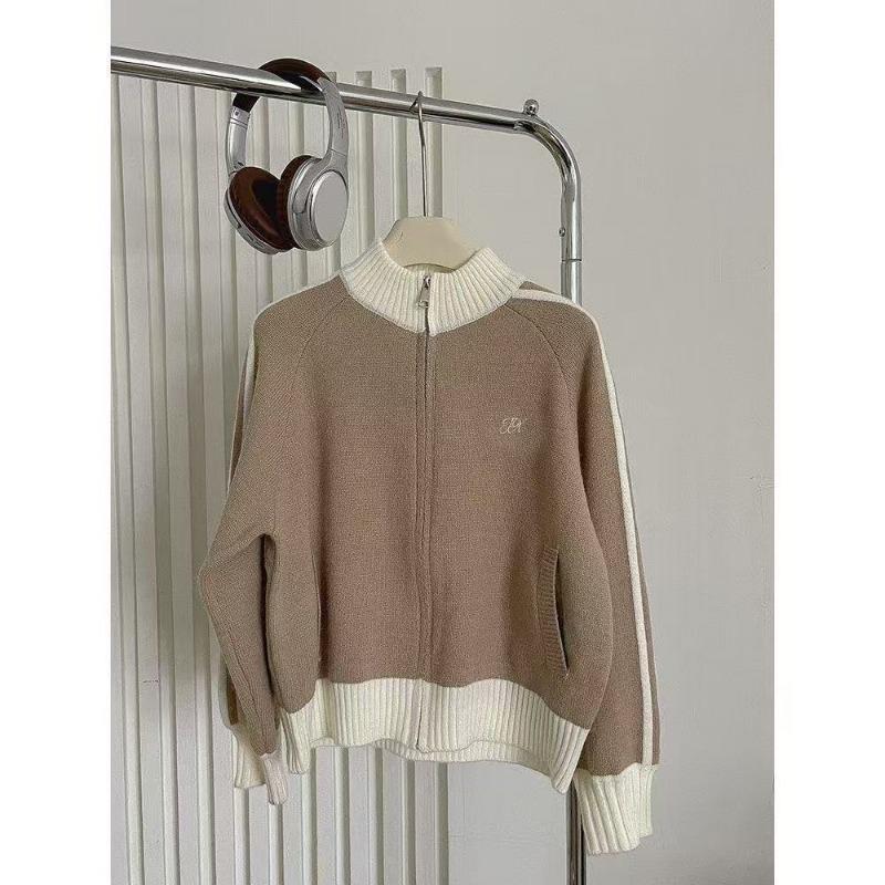 

Персонализированный простой кардиган на молнии контрастного цвета, новый зимний, женская одежда, с длинными рукавами, воротник-стойка, свободный топ 2XL хаки