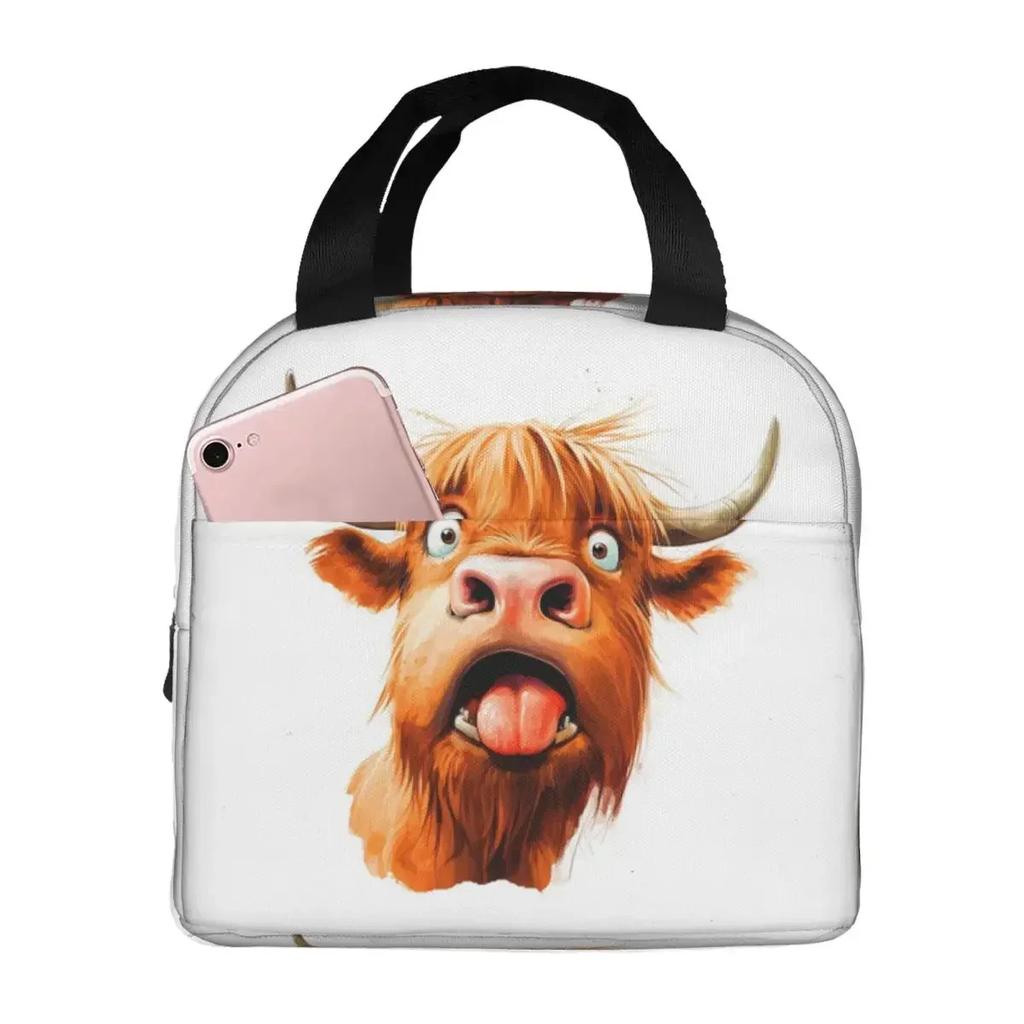 Funny Highland Cow Insulated Lunch Bag for Women Kids Portable Food Boxes Thermal Lunch Box Tote