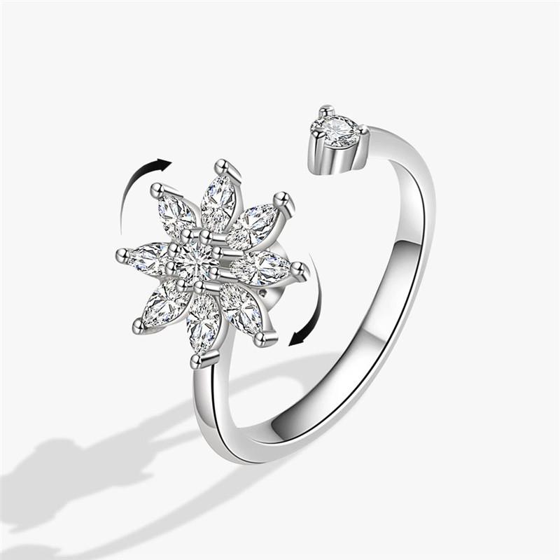 Mote Fidget Spinner Ring Angst for Kvinner Flere Krystall Solsikke Fingerringer Roter Anti Stress Zirkon Bryllupsgave
