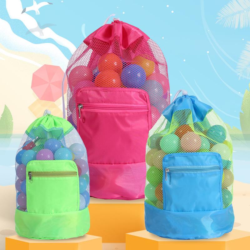Große Mesh-Strandtasche Tote Robuster Sand-Away-Strandrucksack mit Kordelzug Schwimmen und Pool-Spielzeug Bälle Aufbewahrungstaschen Packs