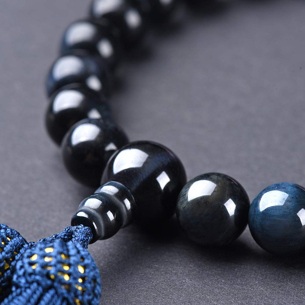 Blue Tiger Eye Prayer 22 with Silk Perfect for Informal Prayer Natural Power Memorial Buddhist Memorial Service Men's Beads, Beads, Tassel, Obon,