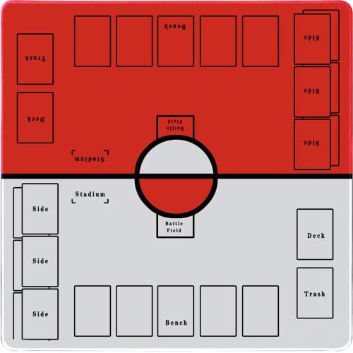 Full-Size Card Game Play Mat for Two Players, Rubber Play Mat, Non-Slip, Storage Bag Included, 60x60cm (Red/White)