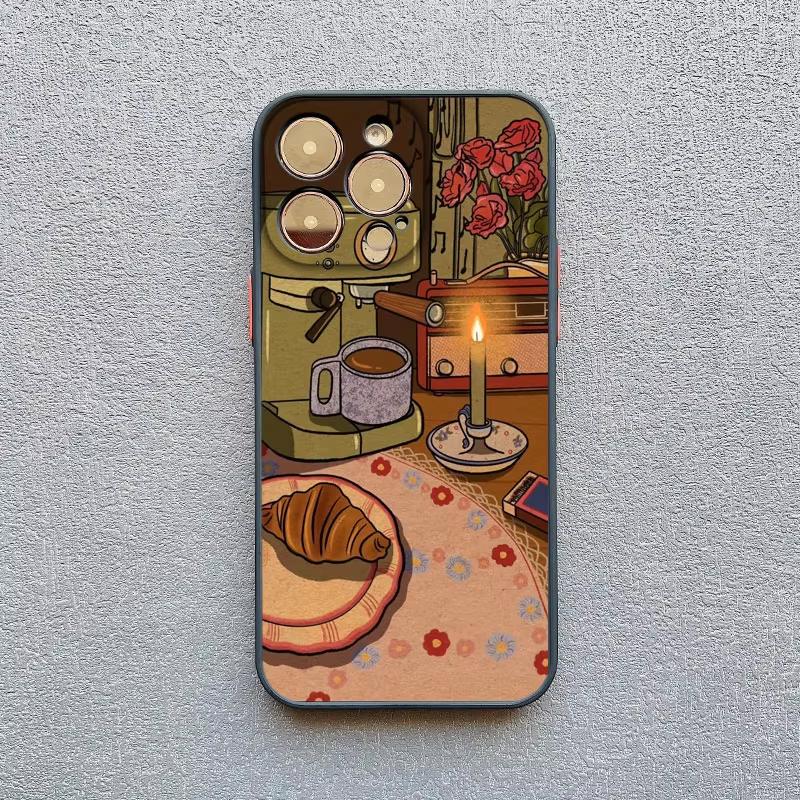 Retro Cartoon Cat Candlelight Illustration Phone Case For iPhone 17 Pro Max 16 15 Pro Plus 14 13 Mini 12 11 XR X 16E 17Air Cover