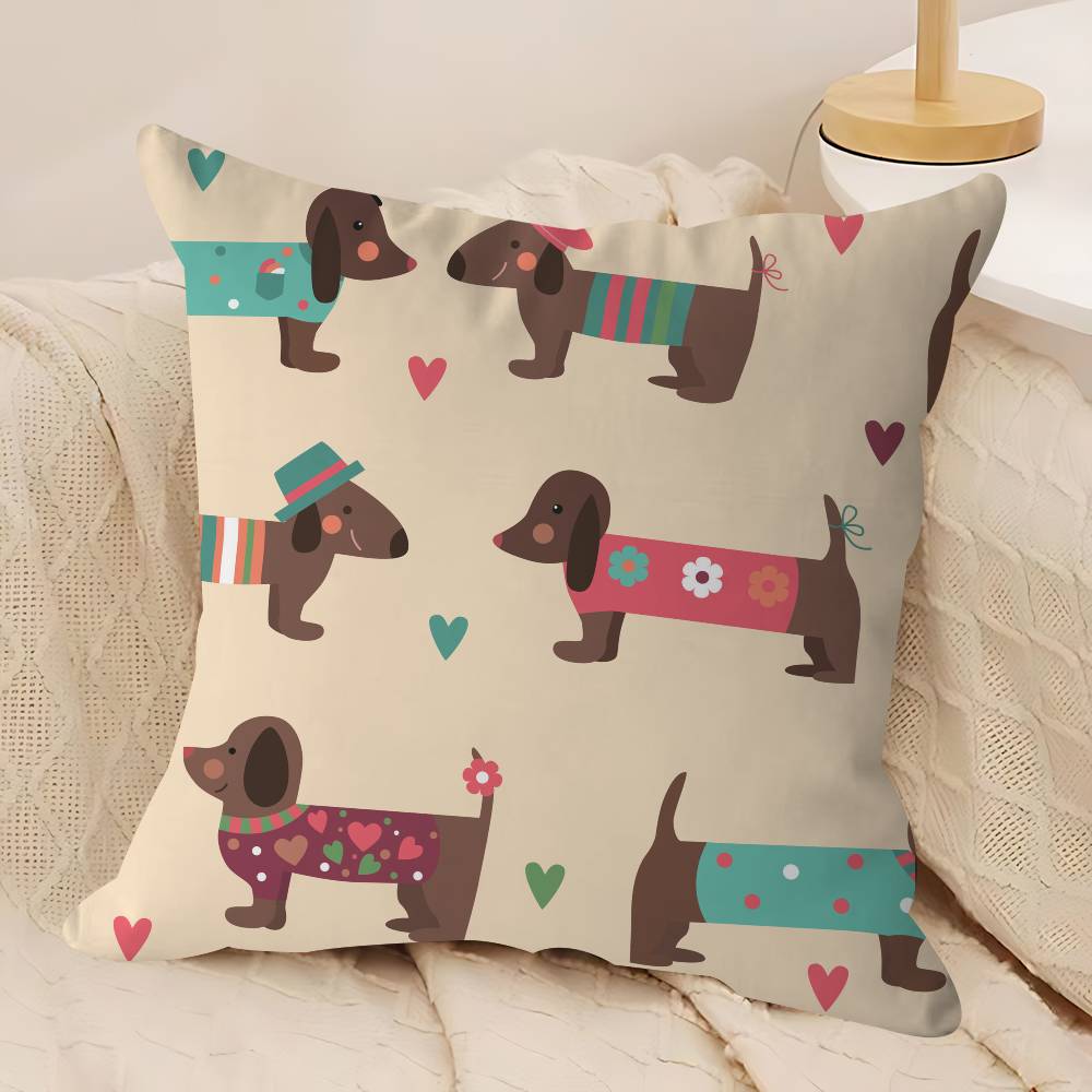 

Cartoon Dachshund Dog Pillow Case Removable Washable Cushion Cover – All-Season Soft Linen 12x12Inch