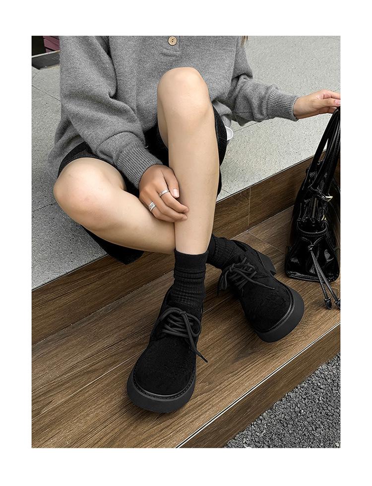 2024 Autumn Unisex Couple's British Style Retro Thick-Soled Casual Leather Shoes 9533-K