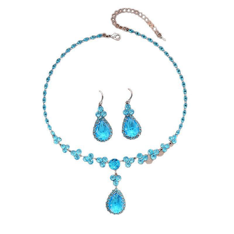 French Zirconia Water Drop Earring & Necklace Set - Elegant, Retro Clavicle Chain for a High-End Look