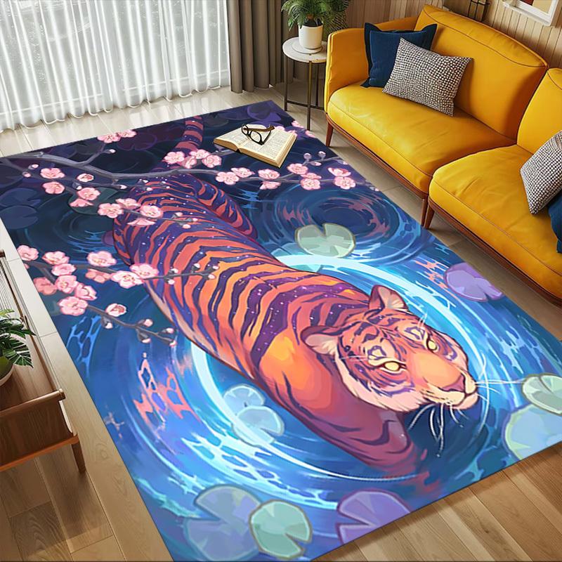 Tiger Blossom Pattern Area Rug, Office Carpet Indoor Outdoor Entrance Doormat, Non-Slip Soft And Comfortable, Living Room, c122013