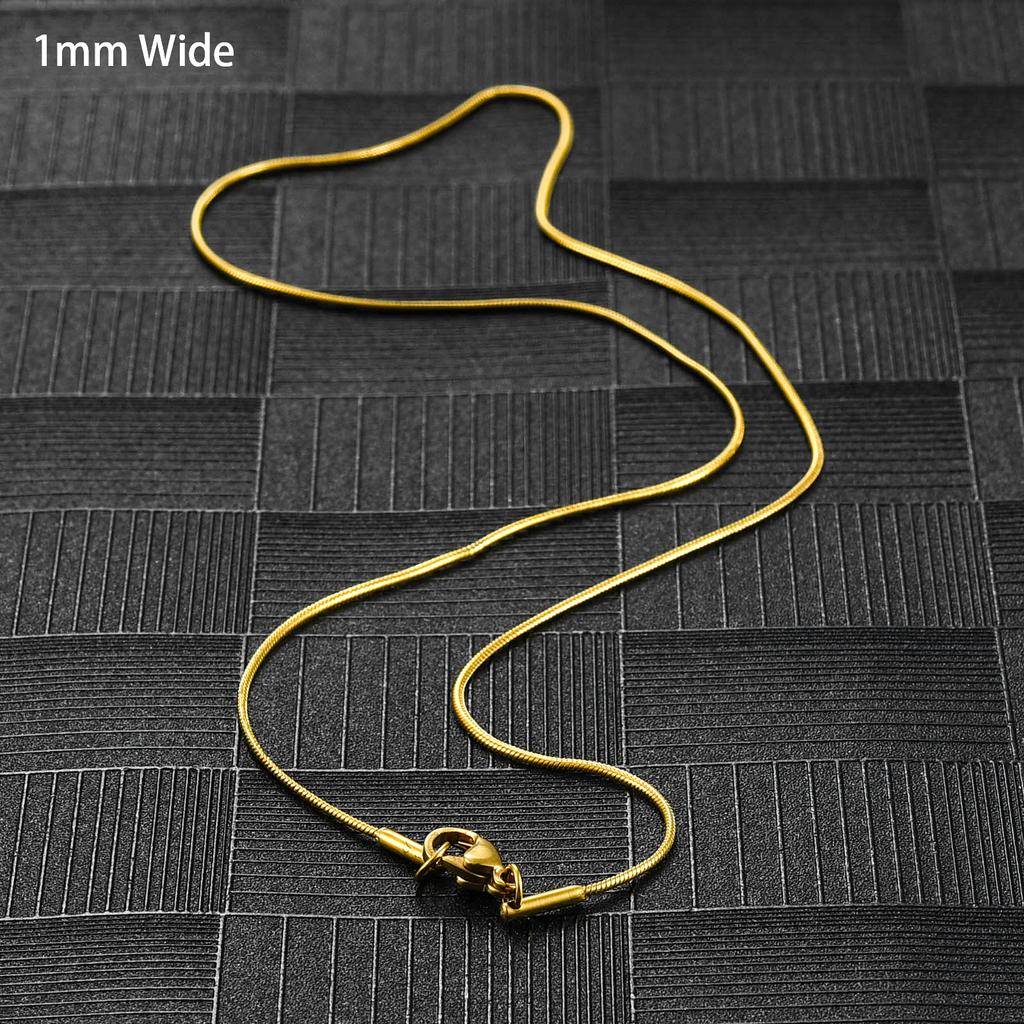 Classic Round Snake Bone Chain Stainless Steel Rolo Necklace for Women and Men Silver and Gold Color Plated Choker Metal Jewelry