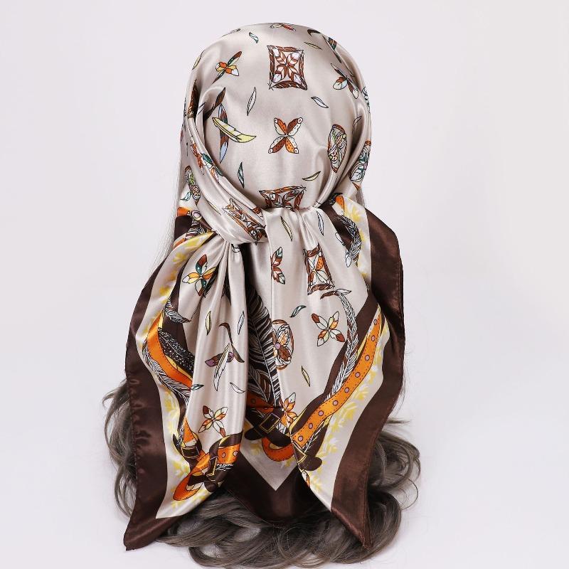 New 90 * CM Satin Square Scarf, Women's Headscarf, Scarf CO Contrasting Color Shawl Striped Simple Model
