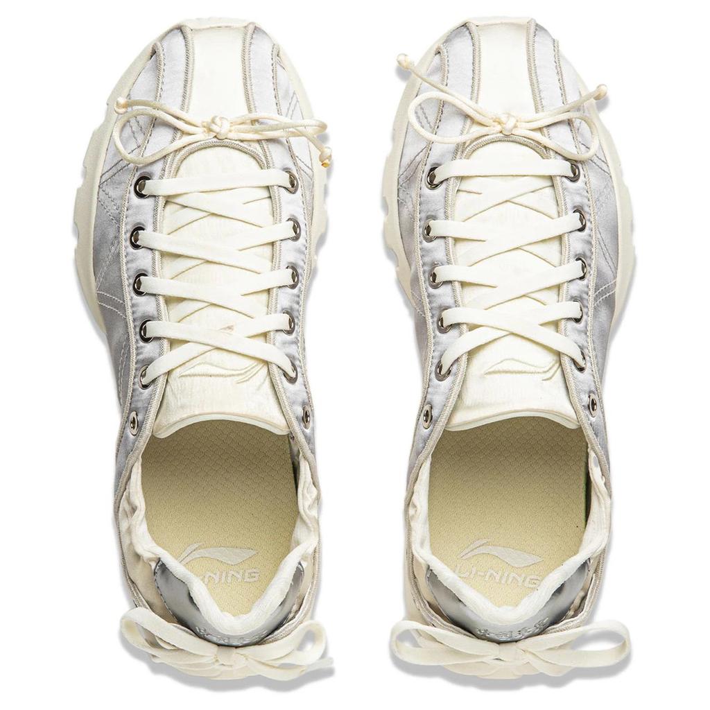 Li Ning Comfortable Ballet Style Lightweight Low Top Casual Shoes Women sneaker Silver AZGV274-1