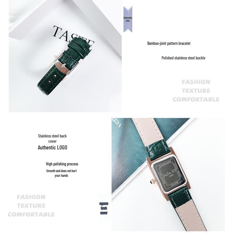 Retro Roman Numerals Quartz Women's Watch with Bamboo Link Leather Strap