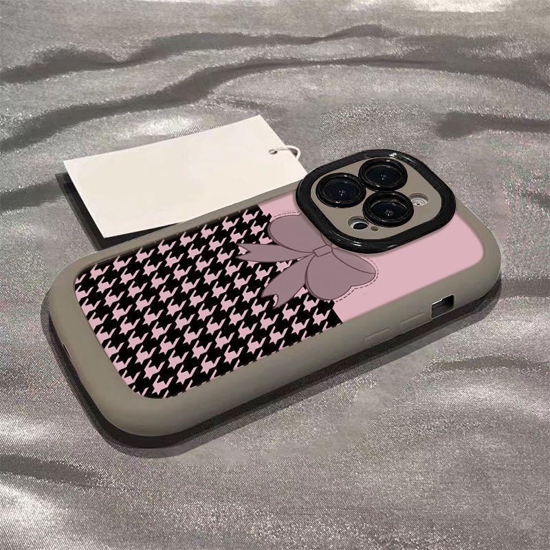 

Розовый клетчатый бант, подходящий для Apple 16, чехол для мобильного телефона, iPhone 15, Promax Creative 14, женский, 13/12/11 iPhone 12