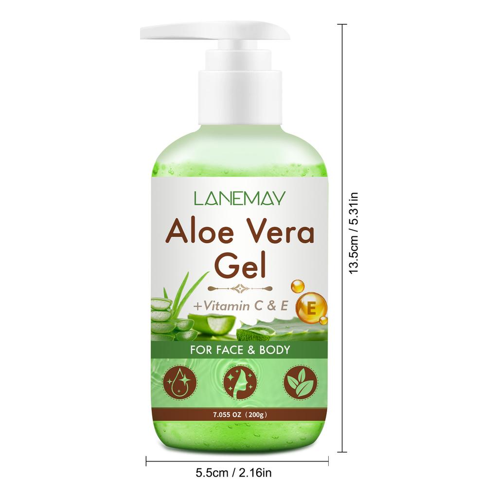 Vitamin C and E Aloe Vera Gel for Face & Body Hydrating Moisturizing Repairing Sunburn Relief Acne Care for Sensitive Skin 200g