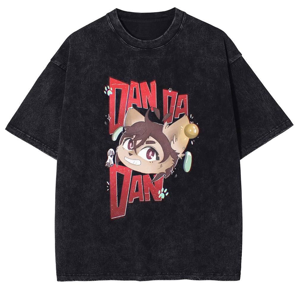 DAN DA DAN Anime T-shirt Vintage Gothic Washed Oversized T Shirt Summer Short Sleeve Pure Cotton Tee Tops Men Women Clothing