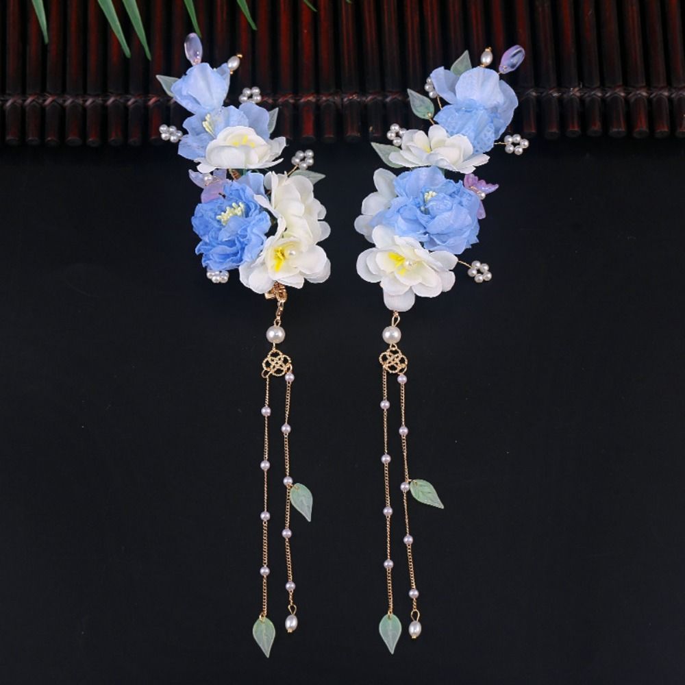 Boucle d'oreille Épingle à cheveux Style Chinois Ensemble Gland Fleur Peigne à cheveux Rétro Hanfu Bâton à cheveux Cheongsam