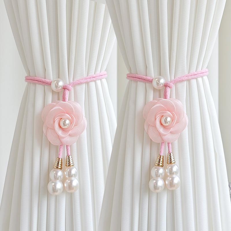 2Pcs Elegant Artificial Pearl Flower Curtain Tiebacks Adjustable Curtain Buckles Home Decor Add Warm Atmosphere To The Home