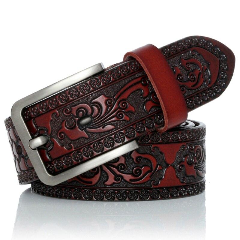 Genuine Leather Belts for Men Designer Belt Male Print Vintage Pin Buckle Luxury Strap New Fashion High Quality