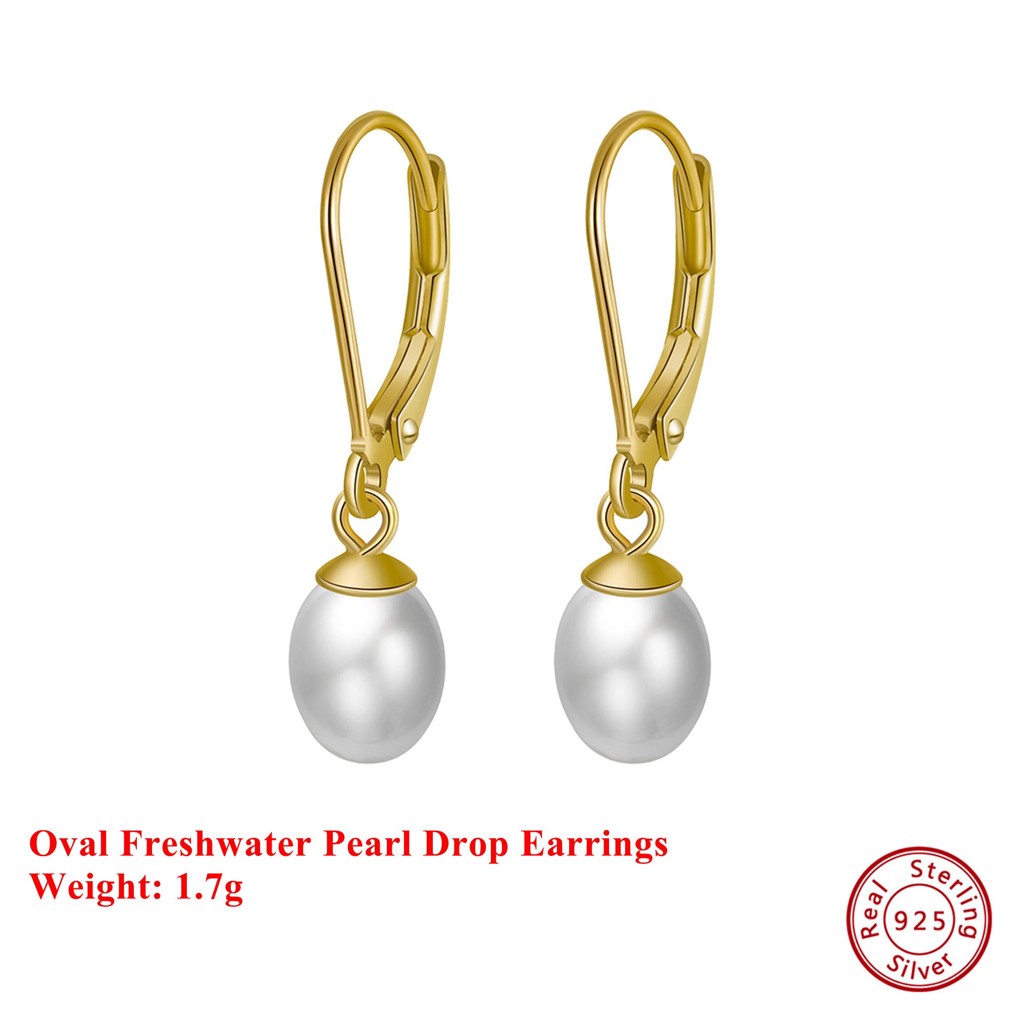 

Effie Queen 100% S925 Silver 14k Gold Oval Shaped Freshwater Pearl Drop Earrings Fine Jewelry for Women Banquet Party Gift GPE13