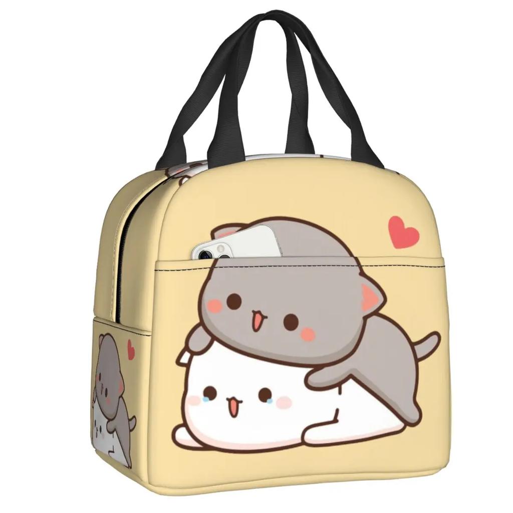 Cartoon Mochi Katze Peach Und Goma Brotdose Frauen Wiederverwendbar Auslaufsicher Kühlbox Thermisch Essen Isoliert Lunchtasche Kinder Schule Kinder