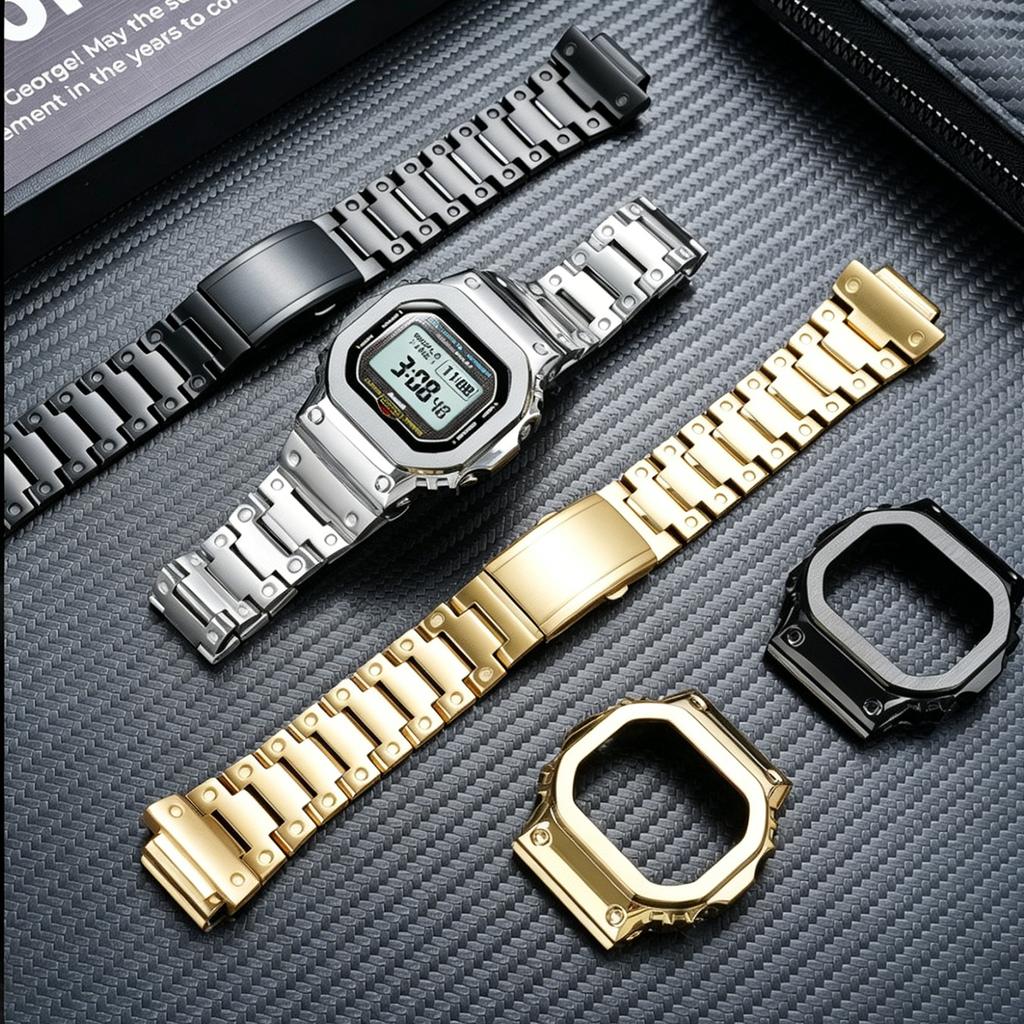New Mod Kit Accessories for Casio Small Square Watch 3578 GW-BX5600 Metal Case Bezel Stainless Steel Strap Men Black/Gold/Silver