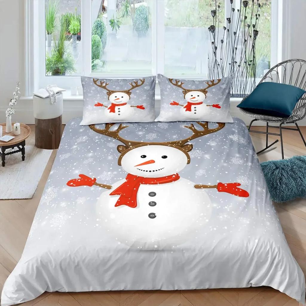 Snowman Duvet Cover Set Kids Girl Christmas Comforter Cover Winter Snow Bedding Set New  Cartoon Style Polyester Quilt Cover