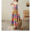 Cotton and Linen Printed Patchwork Long Skirt with Suspender and Large Cake Skirt for Women