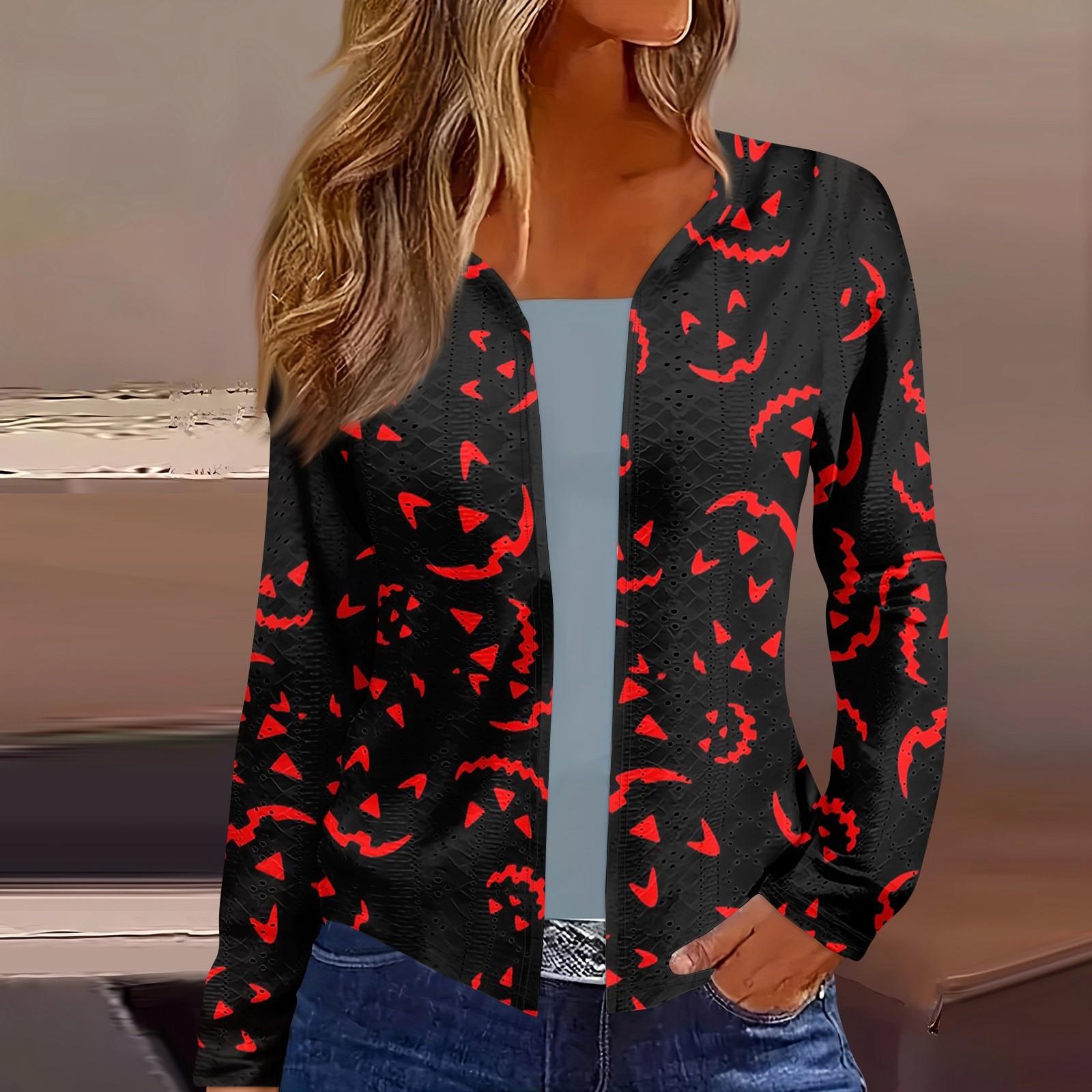 

Женский топ с длинным рукавом и принтом Хэллоуина, повседневная модная тонкая блузка-кардиган на выходные XXXL винный