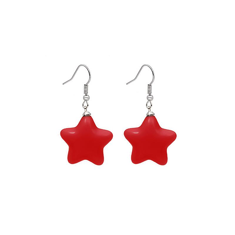 Korean Stereo Cartoon Candy Color Resin Star Dangle Earrings for Women Students Cute Creative Earrings Jewellery Accessory Gifts