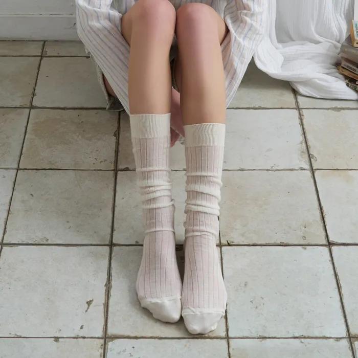 [BIARRITZ/26SS] Voluminous Wool Blend See-through Knee Socks 2 Colors
