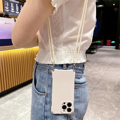 Four-corner Lanyard for Apple 16 Mobile Phone Case for IPhone15ProMax Matte Solid Color TPU Anti-fall Crossbody for Women