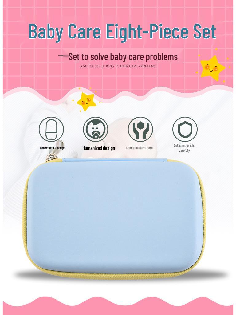 EVA Baby Care Set: 8-Piece Kit with Nasal Aspirator, Nail Clippers, and Cartoon Design
