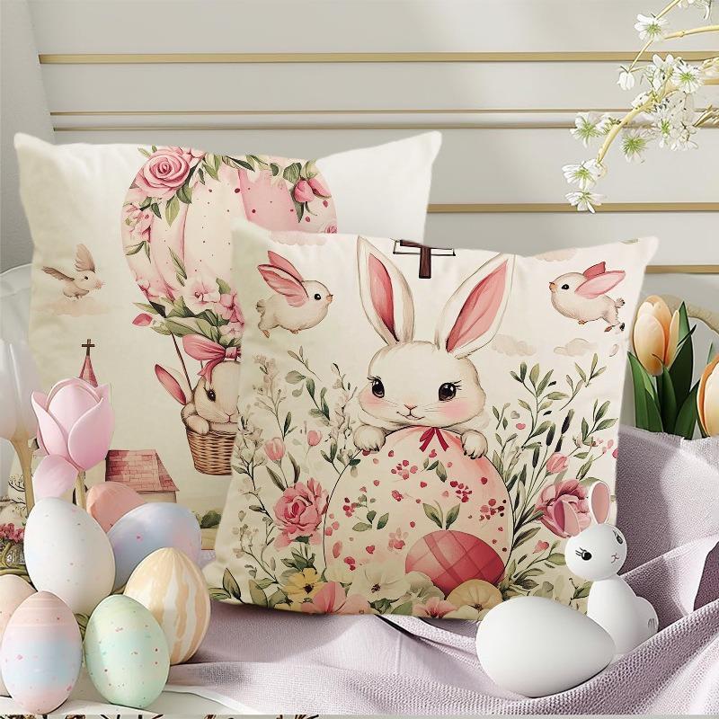 Easter Bunny Print Pattern Home Decor Pillowcase Bedroom Living Room Sofa Decoration Polyester Cushion Cover with Zipper