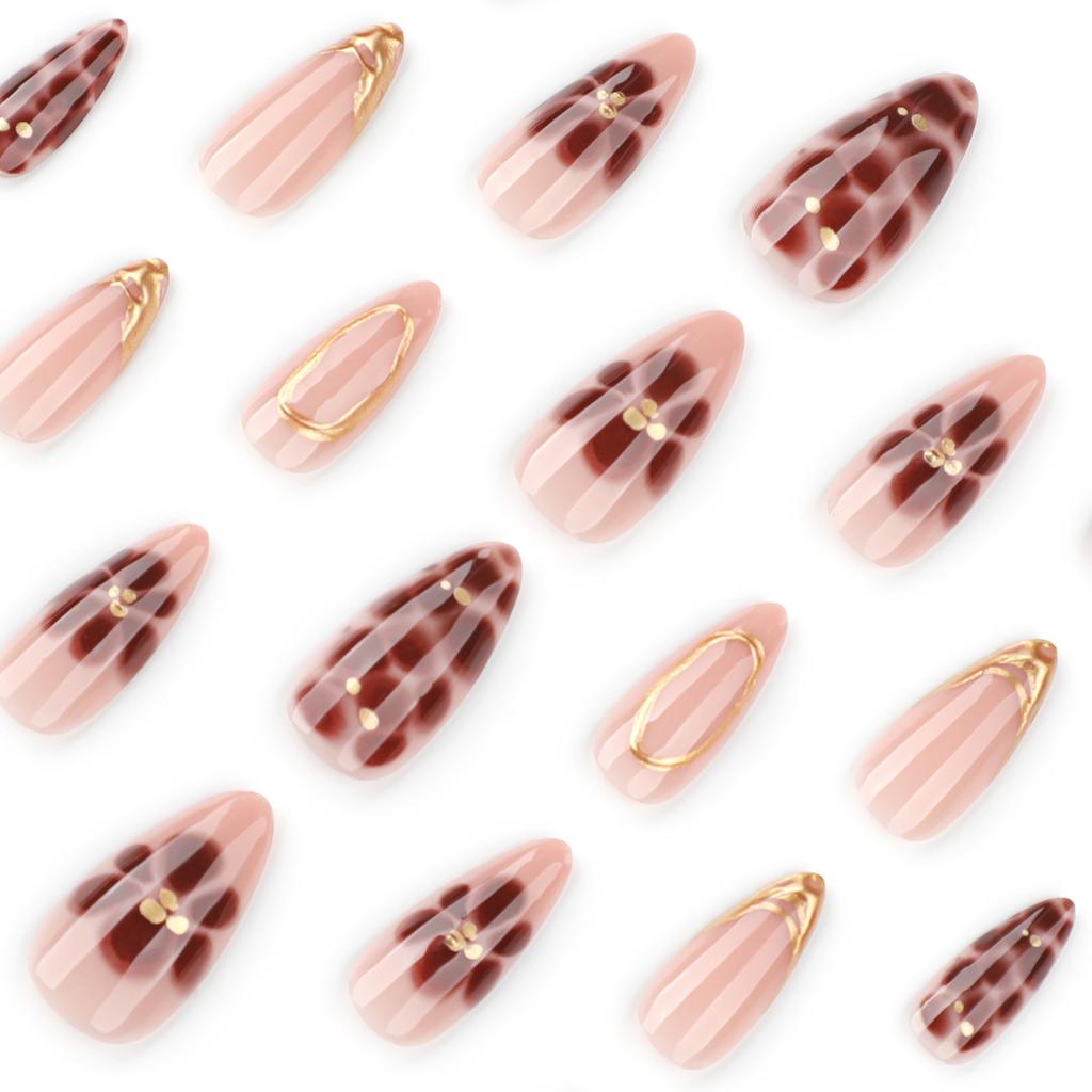 Popular Petal Flower Wearing Nail Short Almond Nail French 3D Nail Art Removable Fake Nail