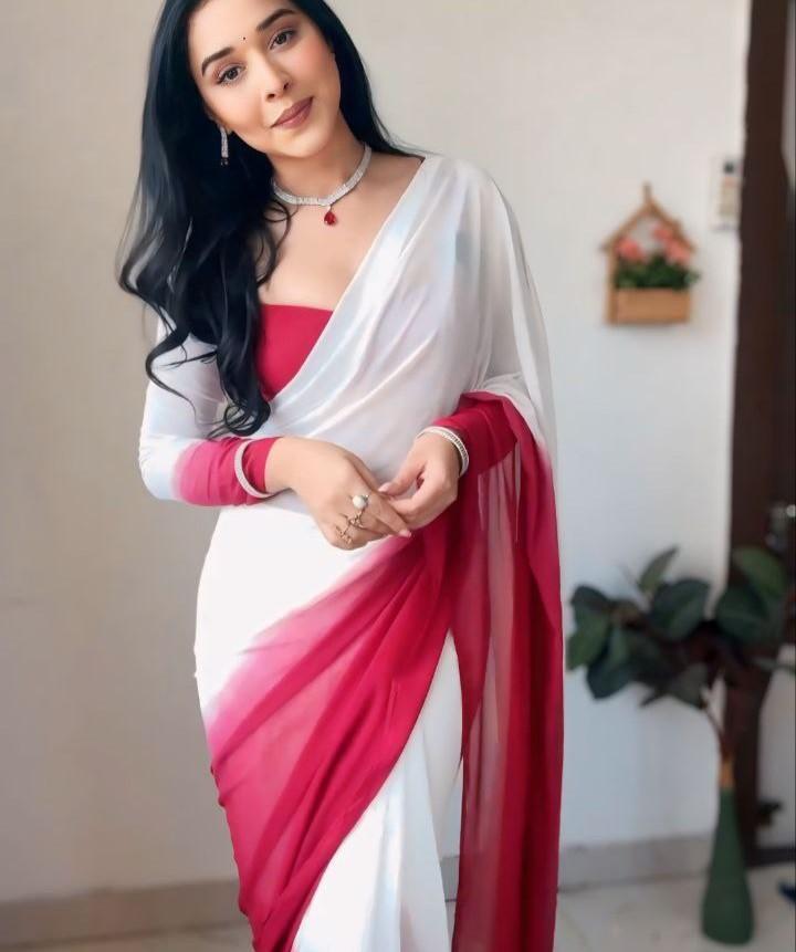 Trending Indian Ready To Wear White Georgette Saree