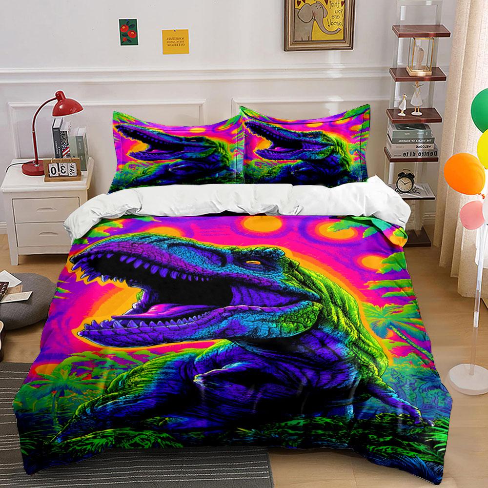 Neon-colored dinosaur design. Bedding sets Duvet cover sets Duvet covers Pillowcases(1* Duvet Cover 2* Pillowcases without duvet insert)