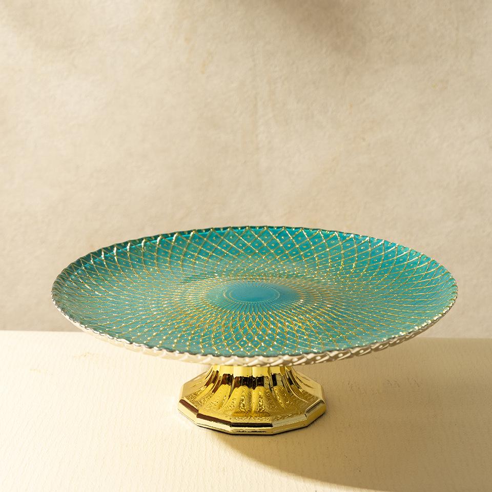 Evropský lehký luxusní špičkový skleněný podnos na ovoce na vysoké noze obývací pokoj galvanizovaný podnos na cukroví velkokapacitní kulatý podnos na ovoce