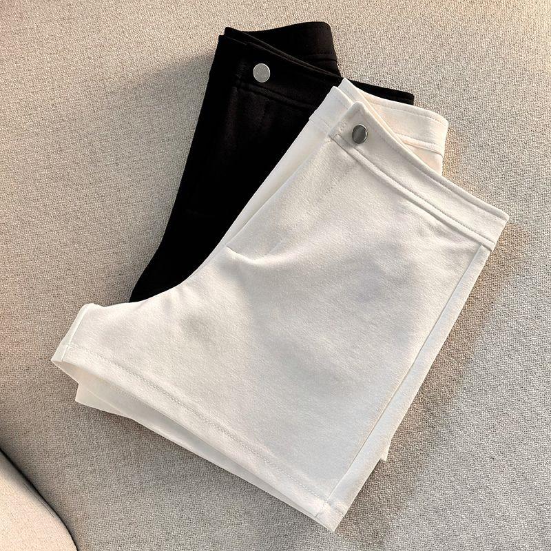 Black High-Waist Elastic A-Line Shorts for Women - Slim Fit, Pure Cotton, Hot Pants