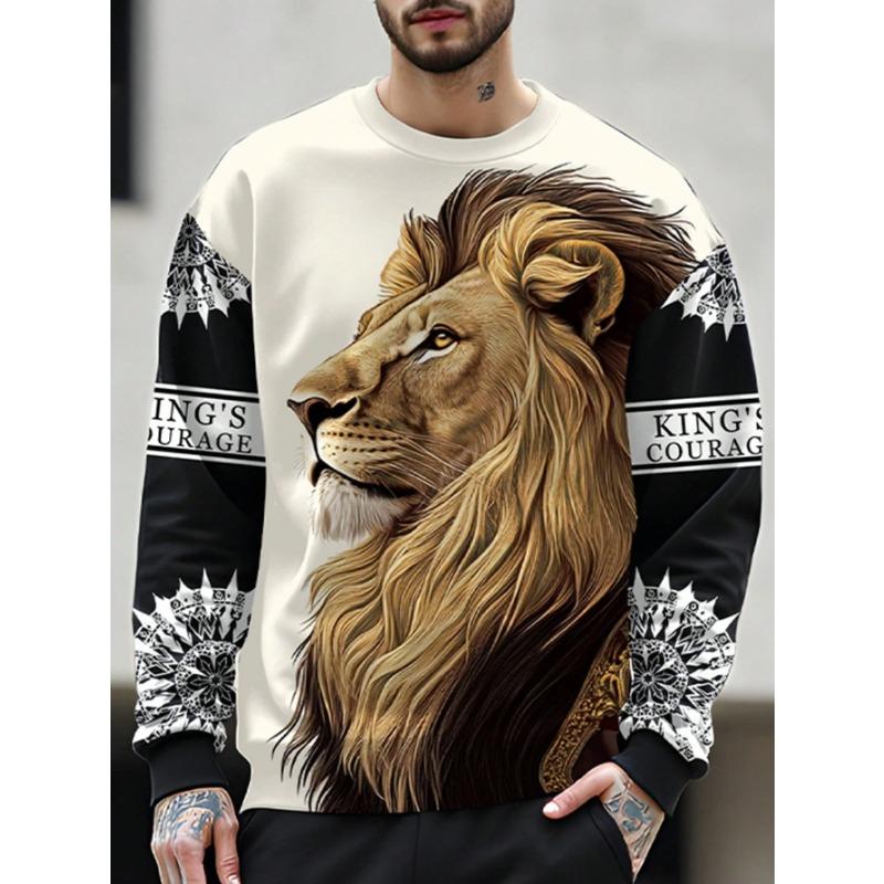 Lion Animal 3D Print Long Sleeve T-shirts Streetwear Loose Men Women Unisex Harajuku Round Neck Oversized TShirt Clothes S
