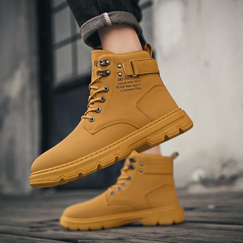 Herren Casual Kurze Stiefel Mode High Top Rutschfeste Arbeitsstiefel Herren Street Leder Motorradstiefel 2025 Neue Männer Plateauschuhe