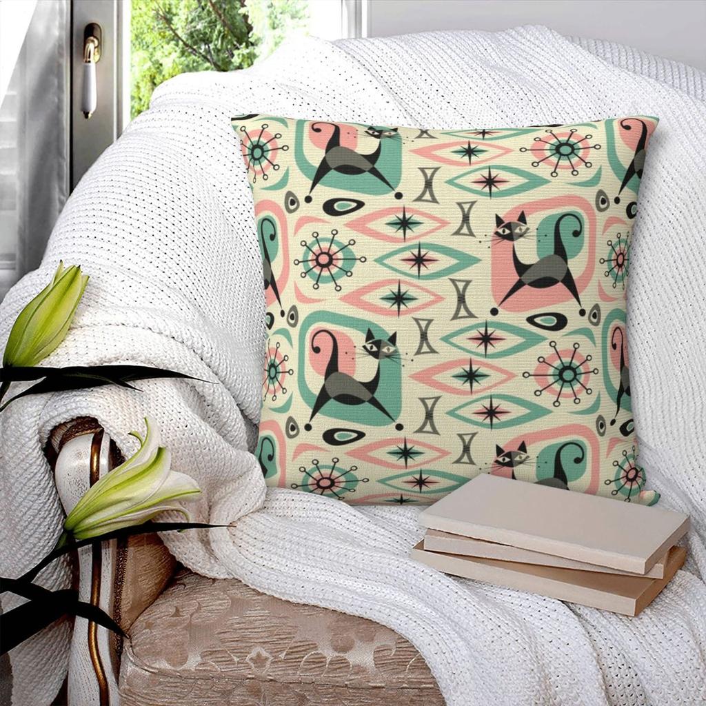 Mid Century Cat Abstract Square Pillowcase Pillow Cover Polyester Cushion Zip Decorative Comfort Throw Pillow for Home Car