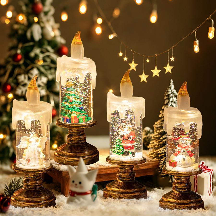 Christmas LED Electronic Candle Light Snowman Crystal Candle Lamp For Christmas Gifts Bedroom Desk Festival Home Creative Decor