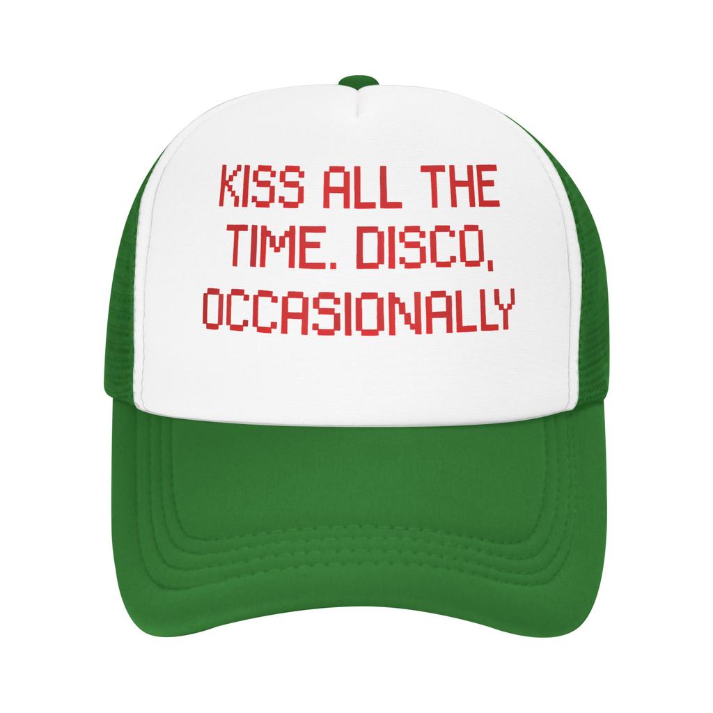 Kiss All The Time Disco Occasionally Mesh Sun Hats  Unisex Print Trucker Hat Spring Fashion Kpop Rock Baseball Caps