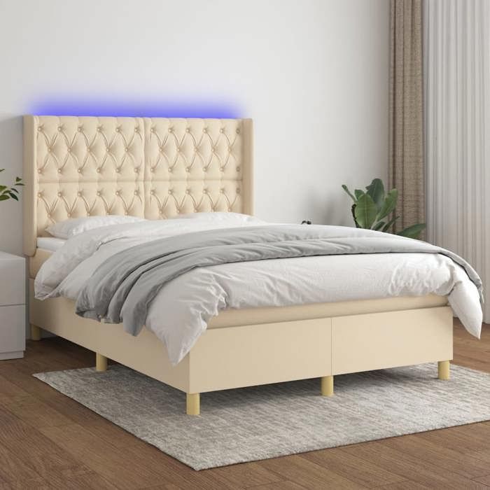 VidaXL Sommier à Lattes de Lit avec Matelas et LED, Lit Rembourré, Lit Double, Lit Adulte de Chambre à Coucher Intérieur, 3139122