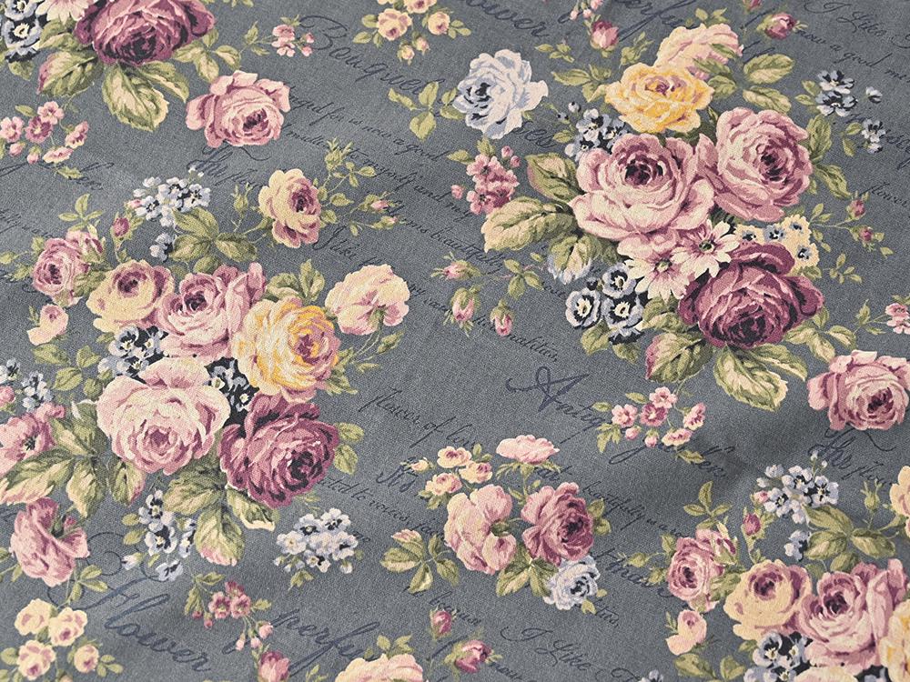 Retro Rose Printed Cotton Linen Fabric for DIY Patchwork