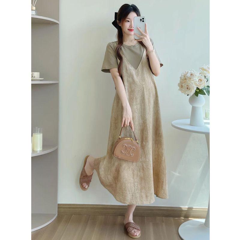 Plus Size Patchwork Loose Short Sleeve Maternity Camisole Dress