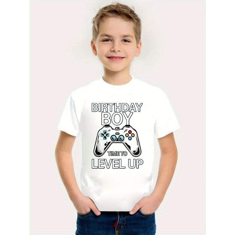 European sizes Level Up" Design, Casual Crew Neck, Ideal for Summer, Boys‘ Everyday Tshirt|Celebratory Shirt|Comfortable Fit