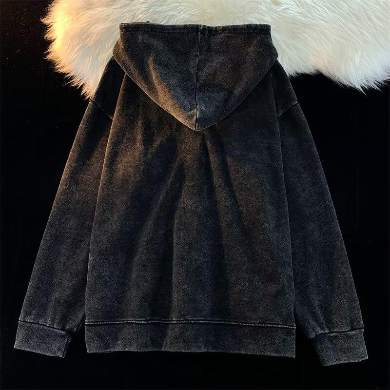 Herren Retro Oversized Used Kapuzenpullover Jacke - Frühling/Herbst Lockerer Reißverschluss Strickjacke